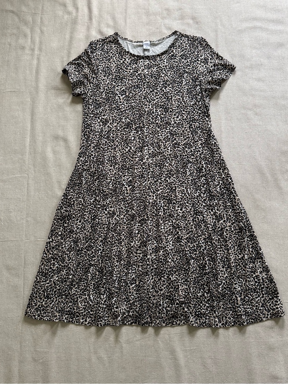Old Navy Leopard Print Short Sleeve A-Line Dress - Beige & Black